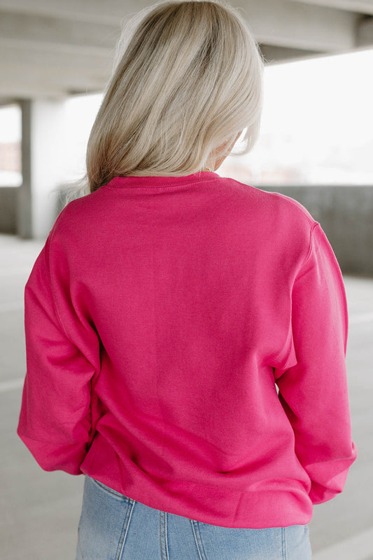 Strawberry Pink Sequins Heart Patch Graphic Sweatshirt - ClassiQ