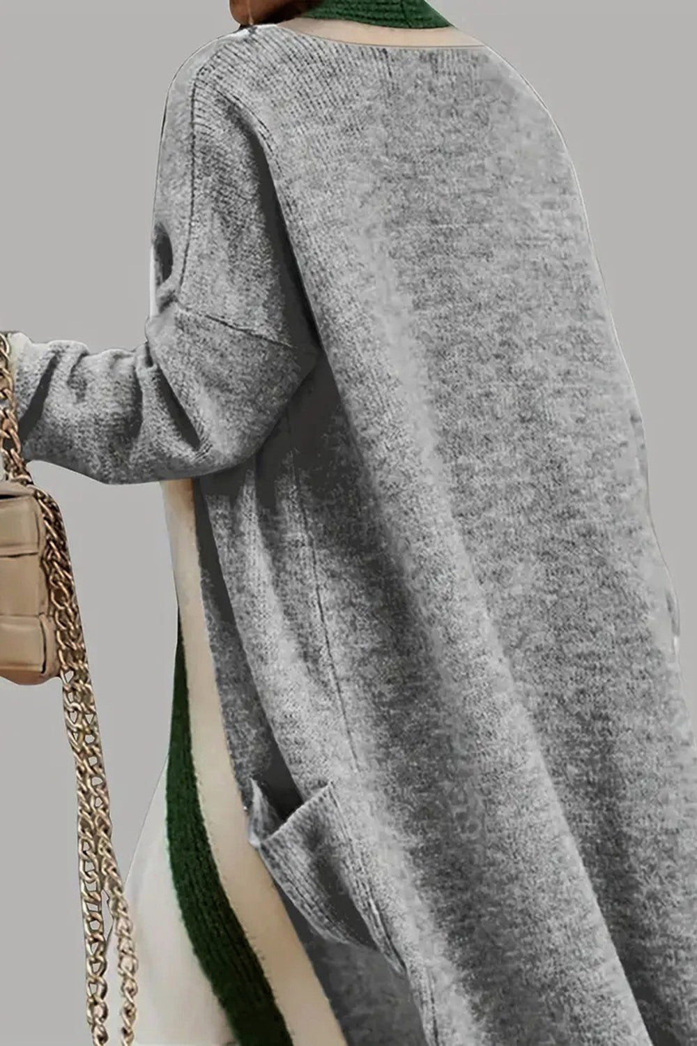 Pocketed Contrast Long Sleeve Hooded Cardigan - ClassiQ