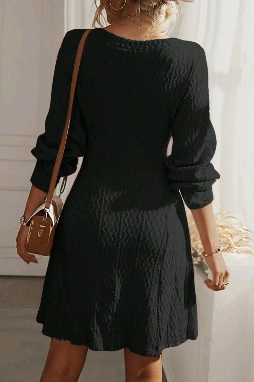 Texture V-Neck Long Sleeve Dress - Classique Collection