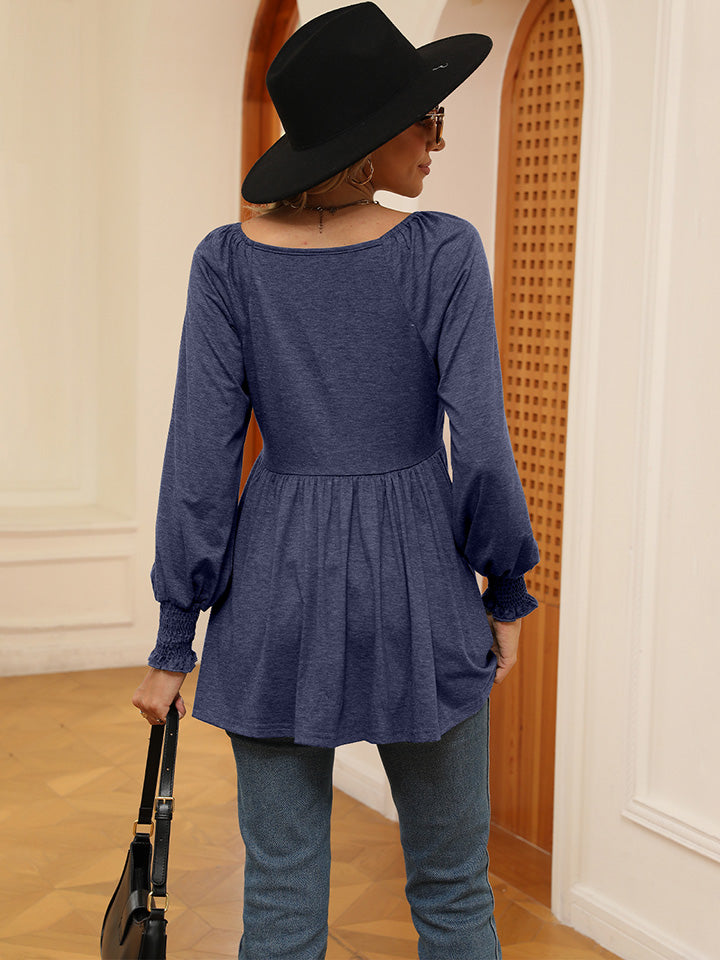 V-Neck Lantern Sleeve Blouse - Classique Collection