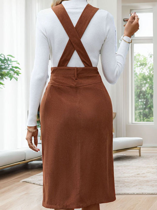 Perfee Slit Overall Dress with Pockets - Classique Collection