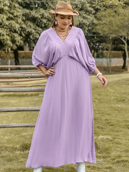 Plus Size Swiss Dot V-Neck Midi Dress - Classique Collection