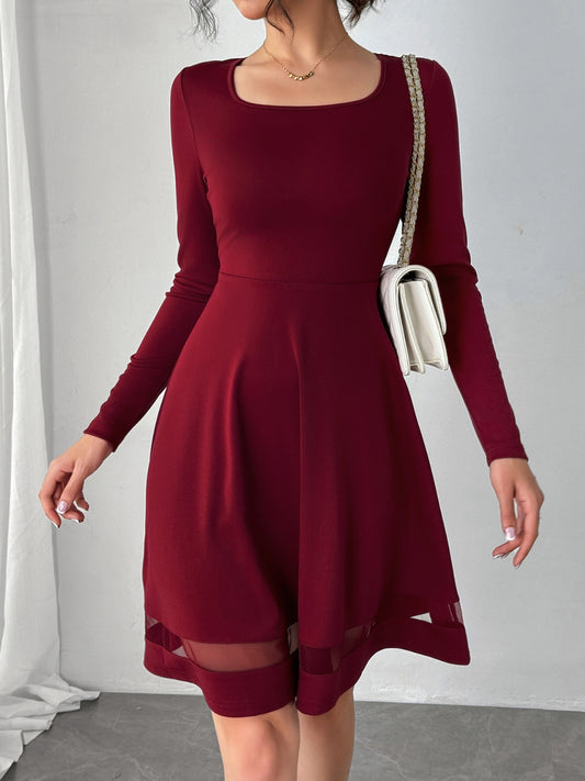 Square Neck Long Sleeve Mini Dress - Classique Collection