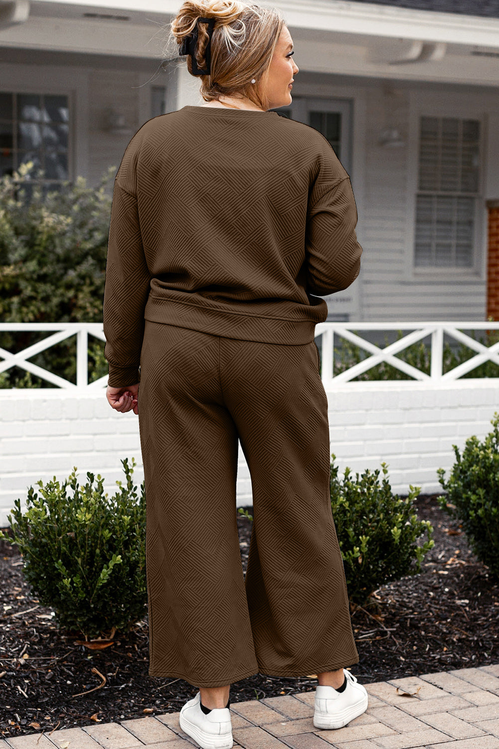 Double Take Full Size Textured Long Sleeve Top and Drawstring Pants Set - ClassiQ