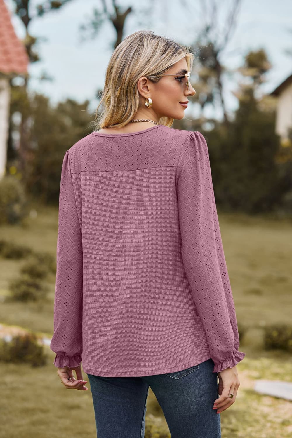Round Neck Puff Sleeve Blouse - Classique Collection