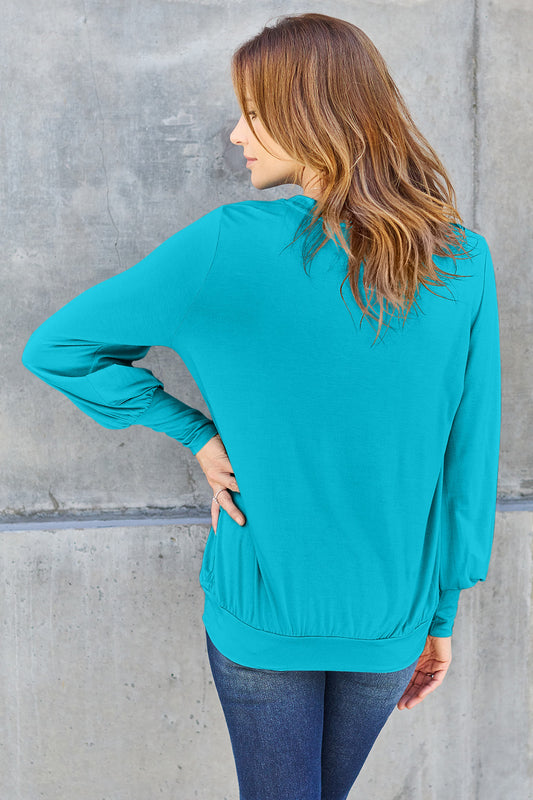 Basic Bae Full Size V-Neck Lantern Sleeve Top - Classique Collection
