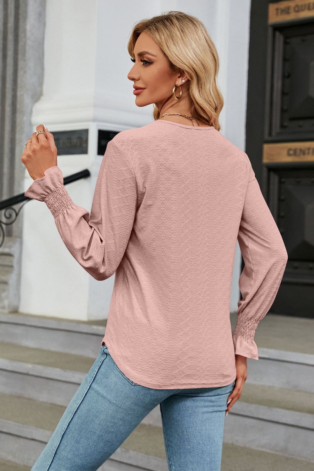 V-Neck Flounce Sleeve Blouse - Classique Collection