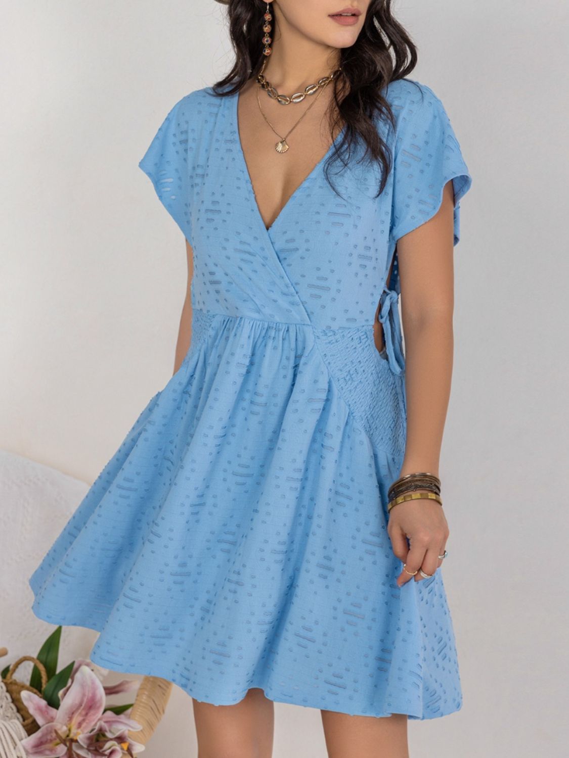 Cutout Surplice Short Sleeve Dress - Classique Collection