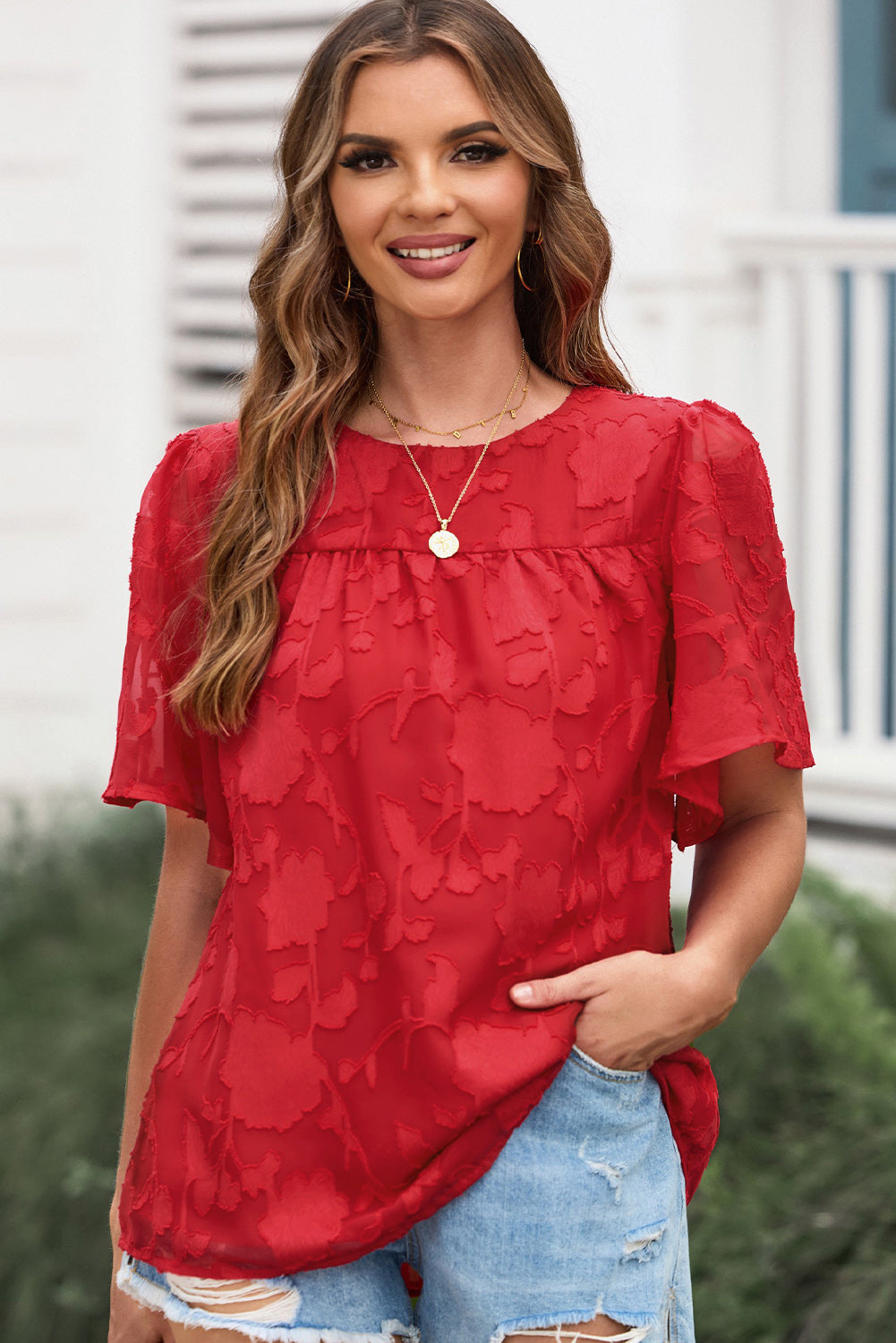 Round Neck Puff Sleeve Blouse - Classique Collection