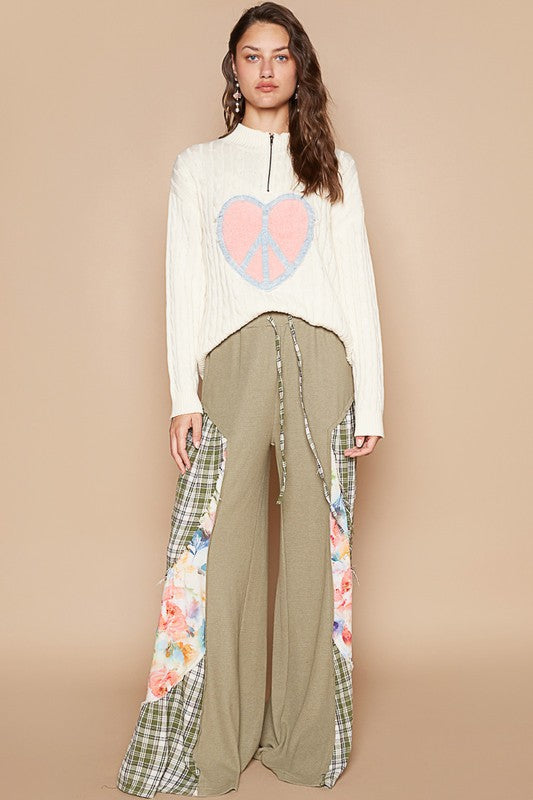 POL Cable-Knit Peace Patch Dropped Shoulder Sweater - Classique Collection