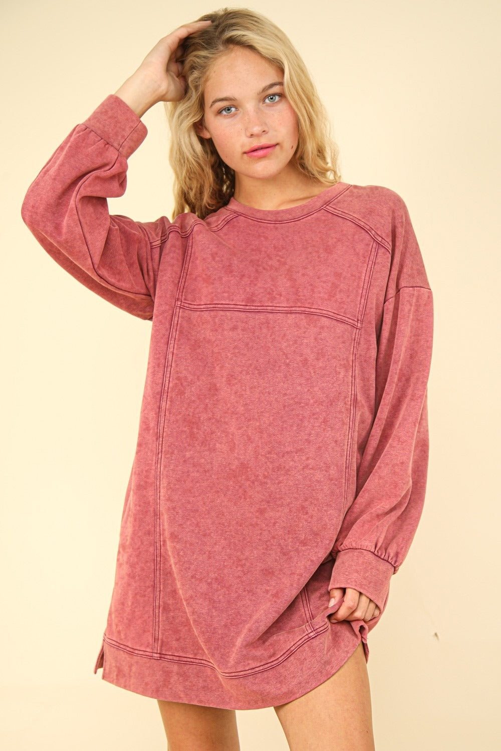 VERY J Mineral Washed Oversized Sweatshirt Mini Dress - Classique Collection