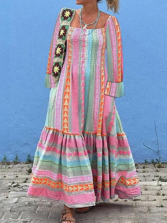 Ruffled Striped Long Sleeve Dress - Classique Collection