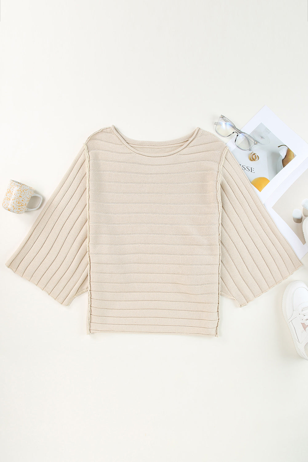 Round Neck Exposed Seams Pullover Top - Classique Collection