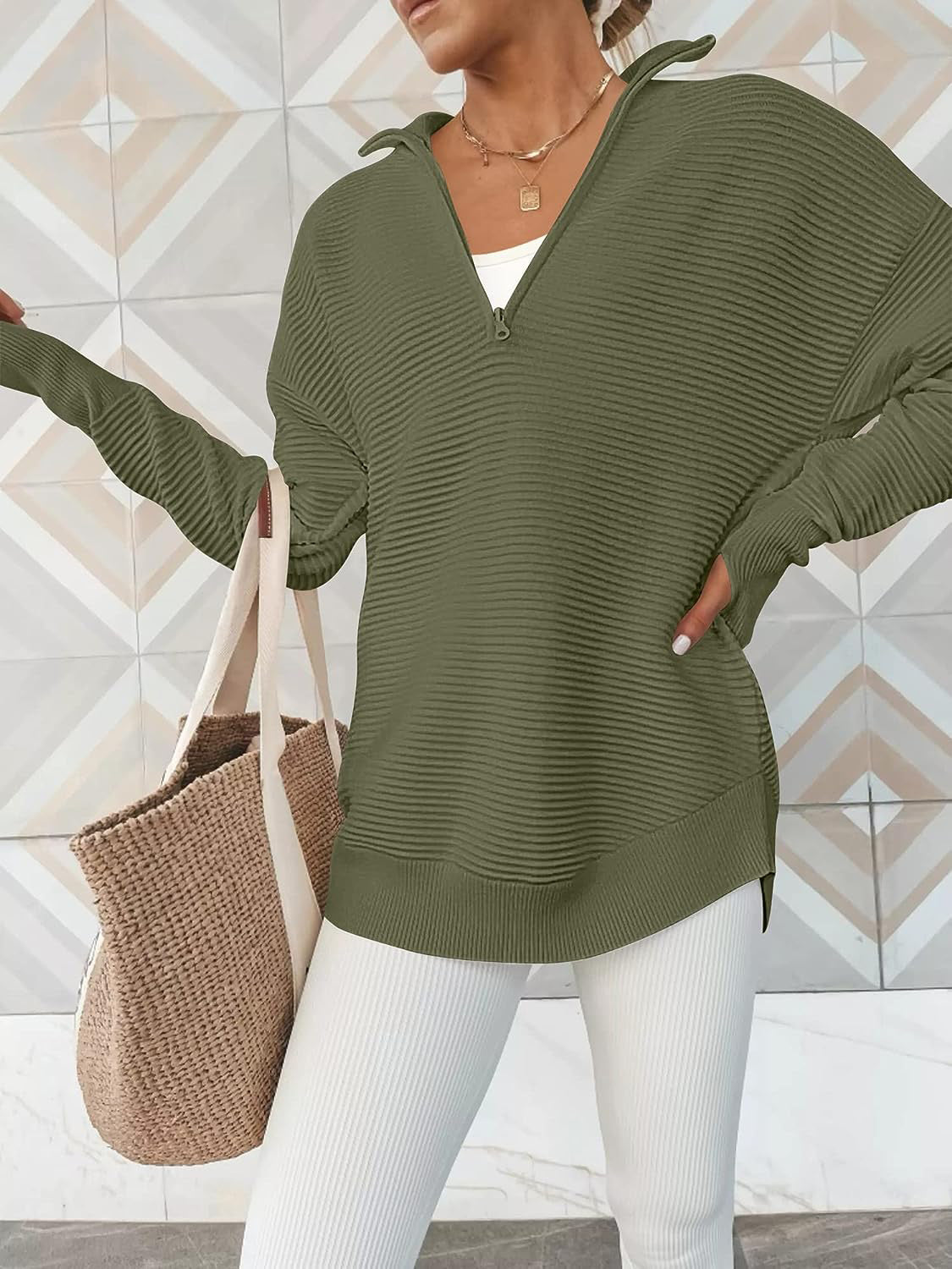 Half Zip Long Sleeve Knit Top - ClassiQ
