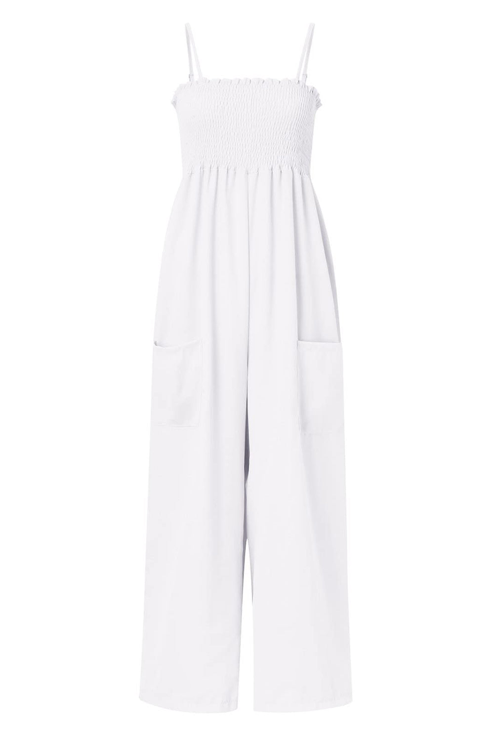 Smocked Spaghetti Strap Wide Leg Jumpsuit - ClassiQ