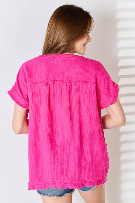 Zenana Full Size Raw Hem Short Sleeve Top - Classique Collection