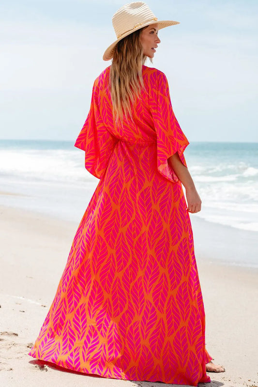 Drawstring Printed V-Neck Maxi Dress - Classique Collection