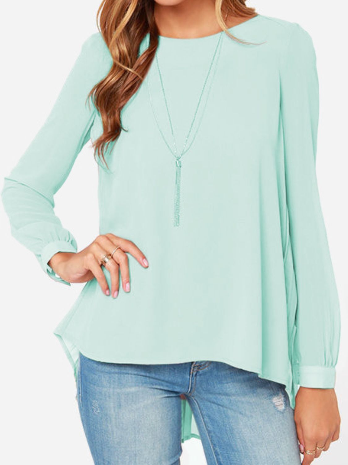 Ivy Lane Full Size Round Neck Back Pleated Blouse - Classique Collection