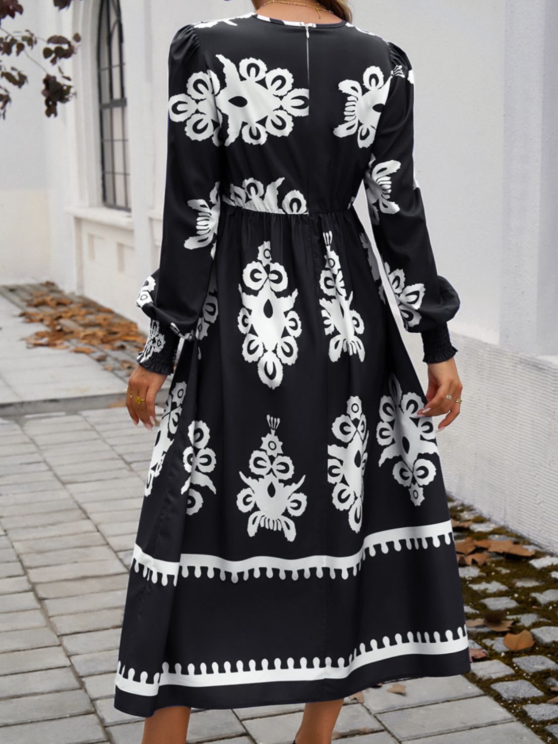 Devine Printed Surplice Lantern Sleeve Midi Dress - Classique Collection