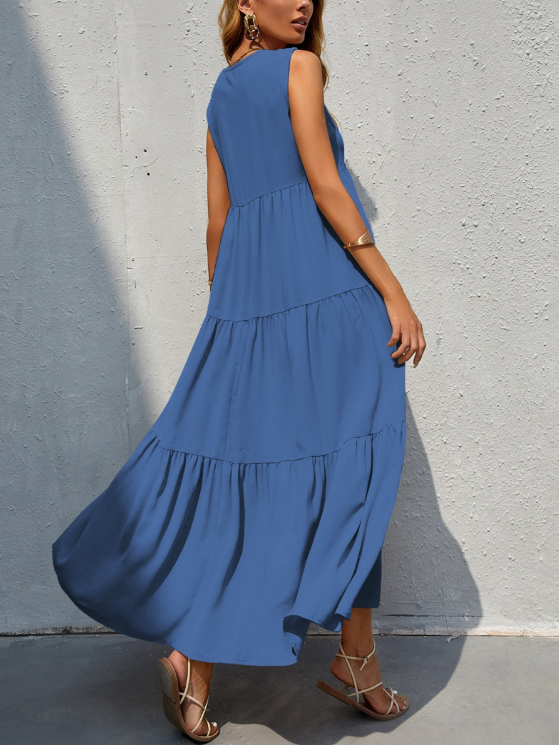 FAM-FAM Tiered V-Neck Sleeveless Dress - Classique Collection