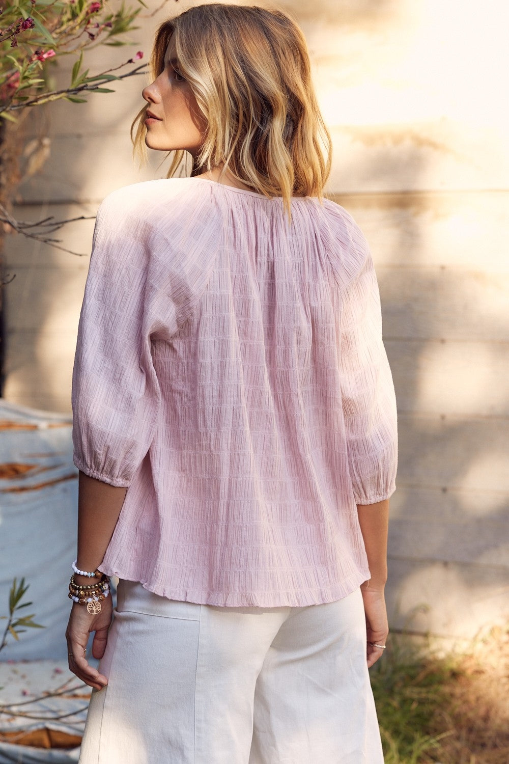 In February Textured Tie Neck Blouse - Classique Collection