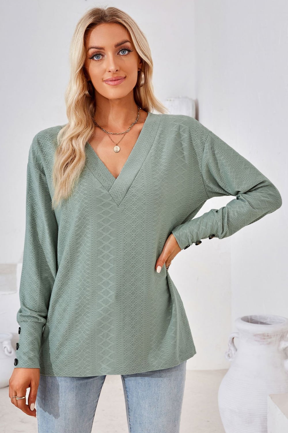 V-Neck Long Sleeve Blouse - Classique Collection