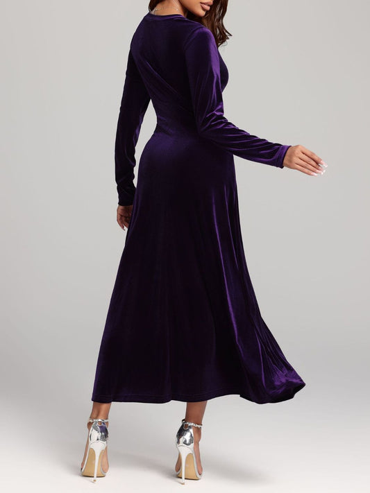 V-Neck Long Sleeve Velvet Dress - Classique Collection