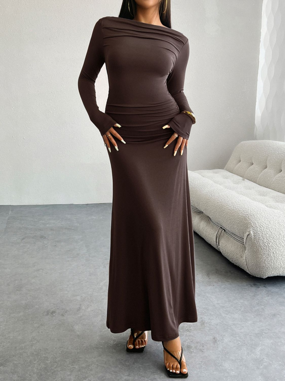 Devine Ruched Long Sleeve Maxi Dress - Classique Collection