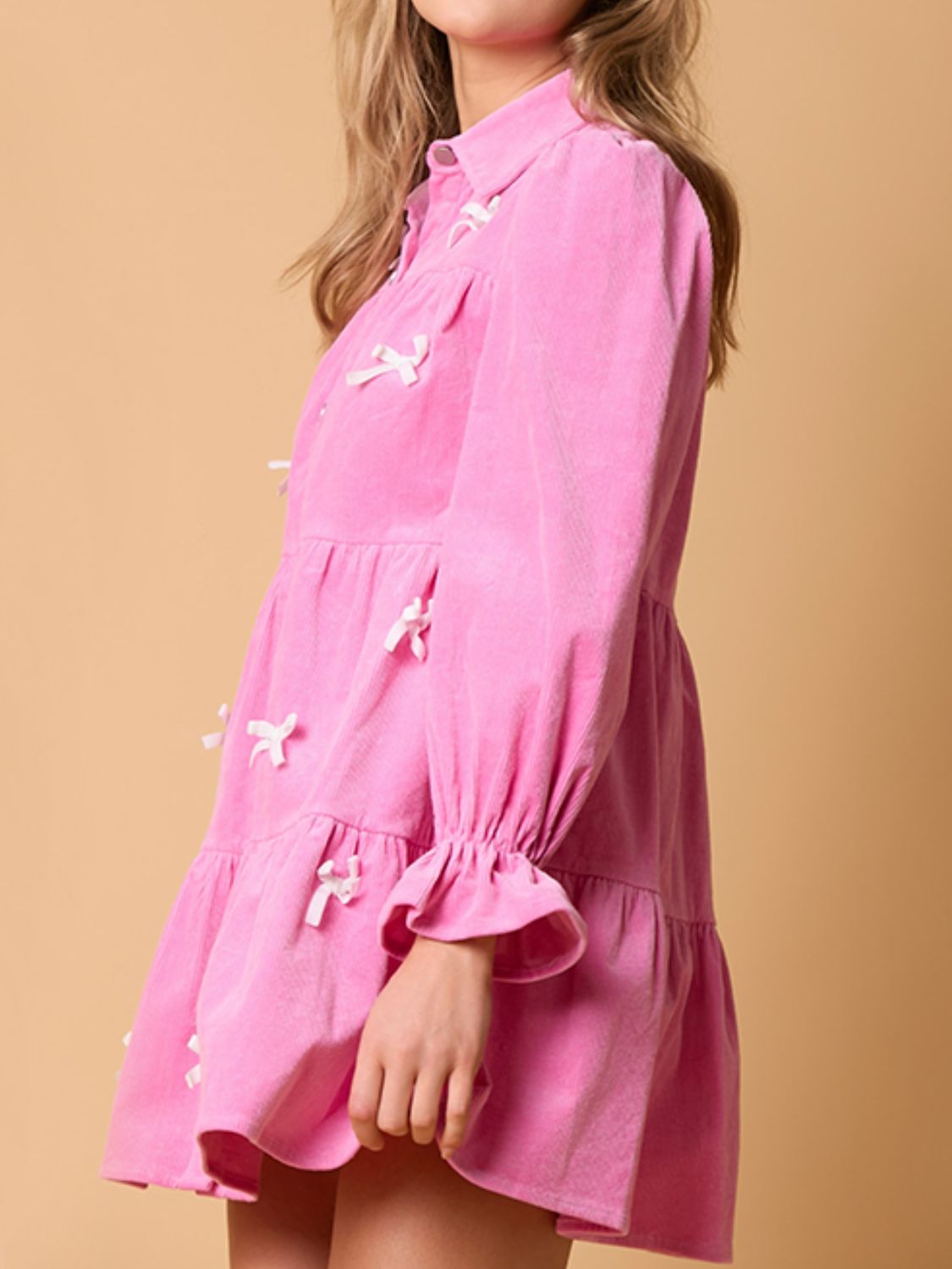 Collared Neck Flounce Sleeve Mini Dress - Classique Collection