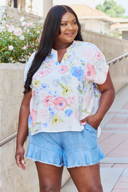 White Birch One And Only Full Size Short Sleeve Floral Print Top - ClassiQ