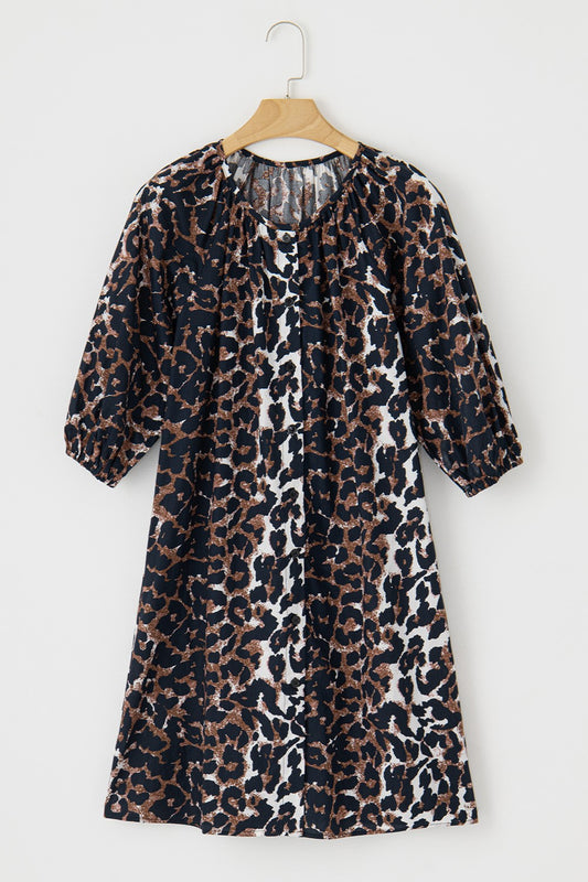 Leopard Button Up Half Sleeve Mini Dress - Classique Collection