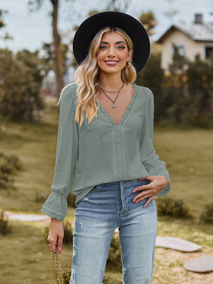 V-Neck Flounce Sleeve Blouse - Classique Collection