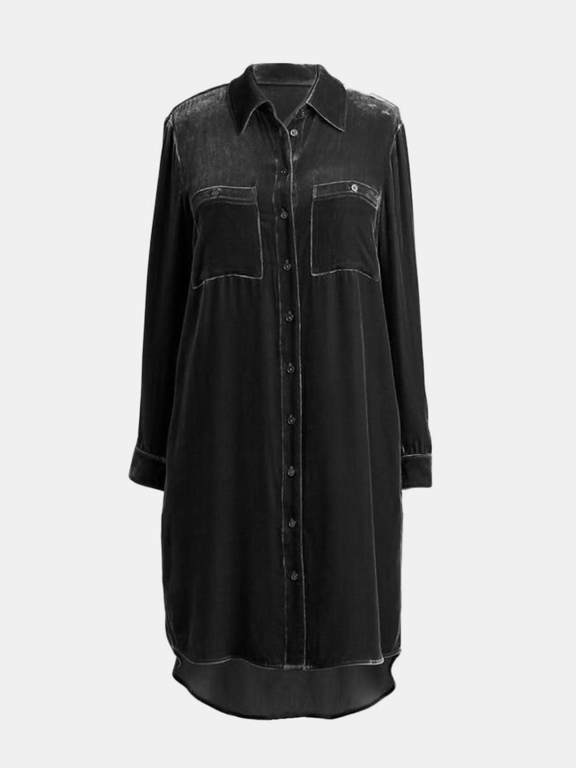 High-Low Button Up Long Sleeve Knee Length Dress - Classique Collection