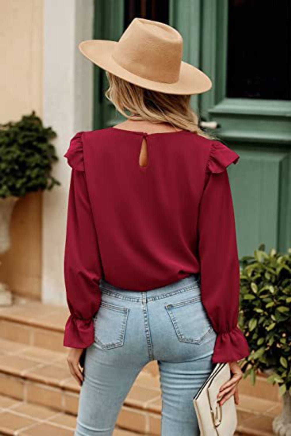 Ruffled Round Neck Long Sleeve Top - Classique Collection
