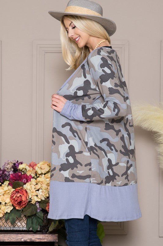 Celeste Full Size Camouflage Button Up Long Sleeve Cardigan Plus Size
