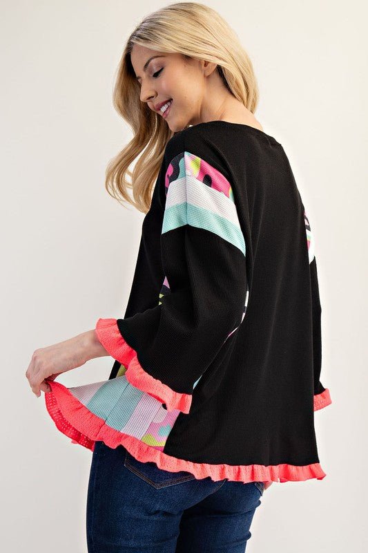 Celeste Full Size Ruffle Sleeve Color Block Top Plus Size - Classique Collection