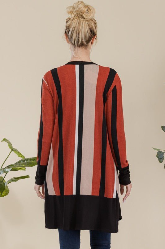 Celeste Full Size Striped Button Up Long Sleeve Cardigan Plus Size - ClassiQ