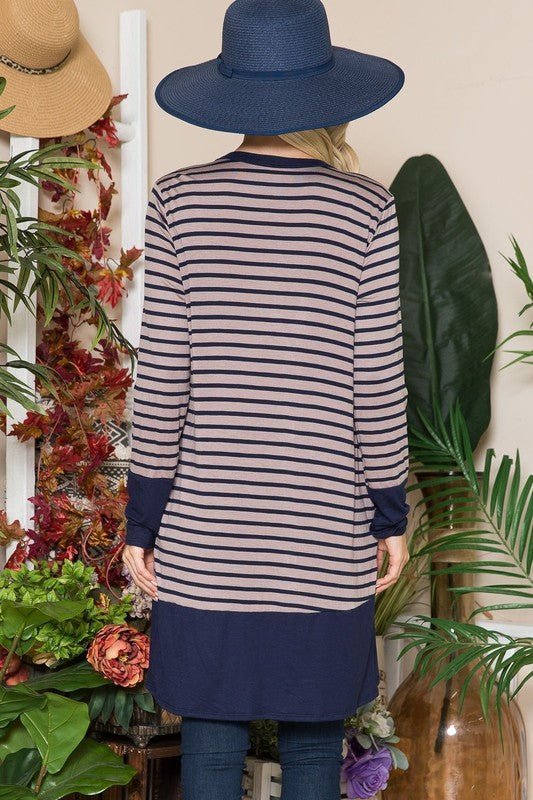 Celeste Full Size Striped Button Up Long Sleeve Cardigan Plus Size