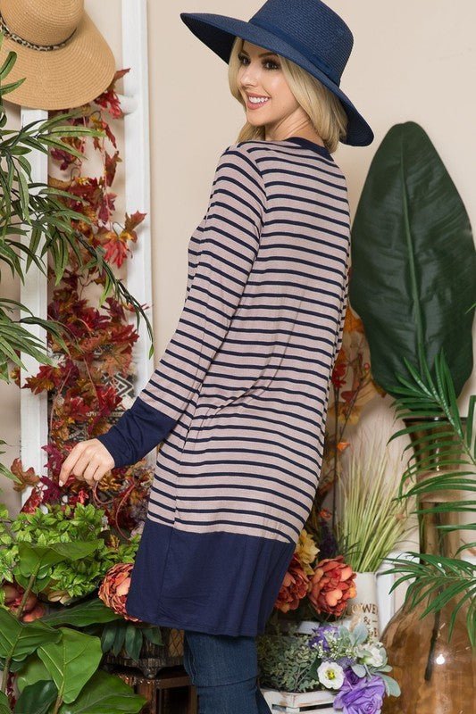 Celeste Full Size Striped Button Up Long Sleeve Cardigan Plus Size