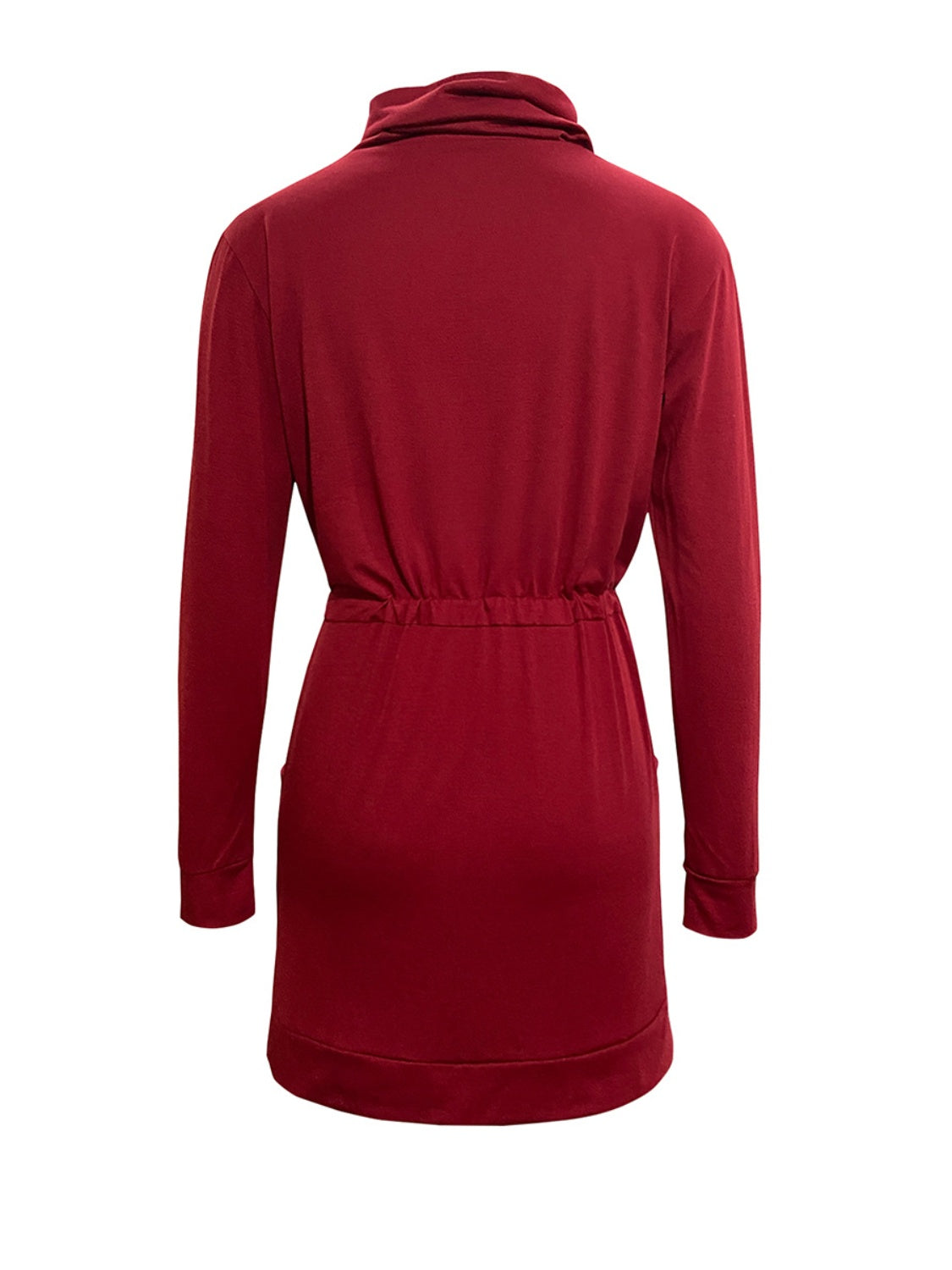 Drawstring Turtleneck Long Sleeve Mini Dress - Classique Collection