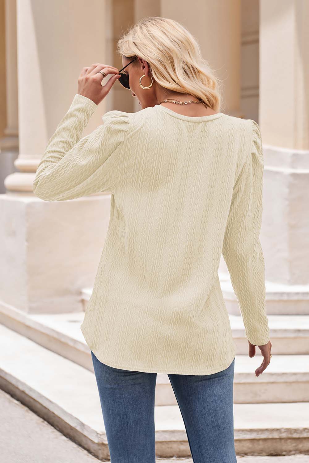 Mandy Round Neck Puff Sleeve Blouse - Classique Collection