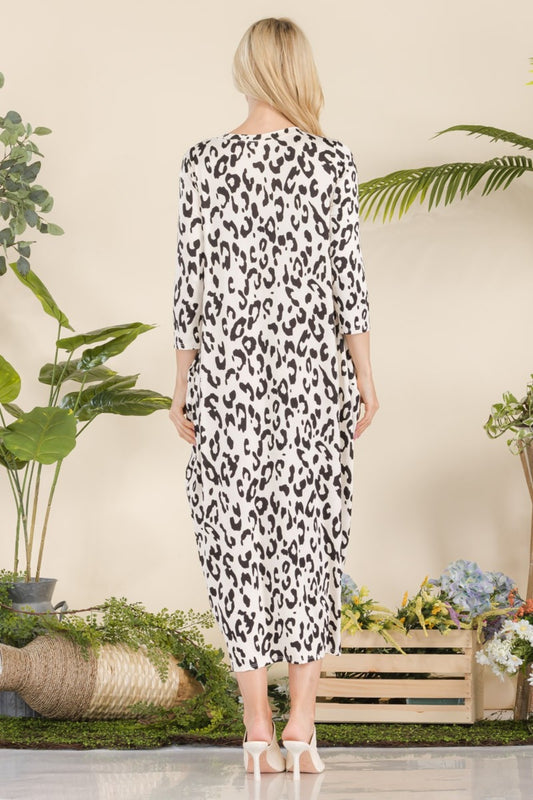 Celeste Full Size Leopard Contrast Dress with Pockets - Classique Collection