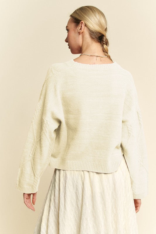 Davi & Dani Diamond Cable Pattern Drop Shoulder Sweater - Classique Collection