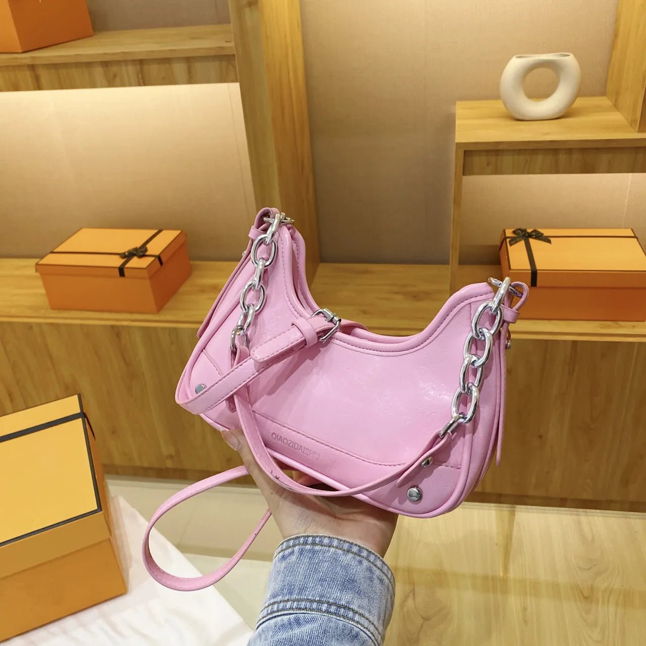 Chain Detail Leather Shoulder BagBag