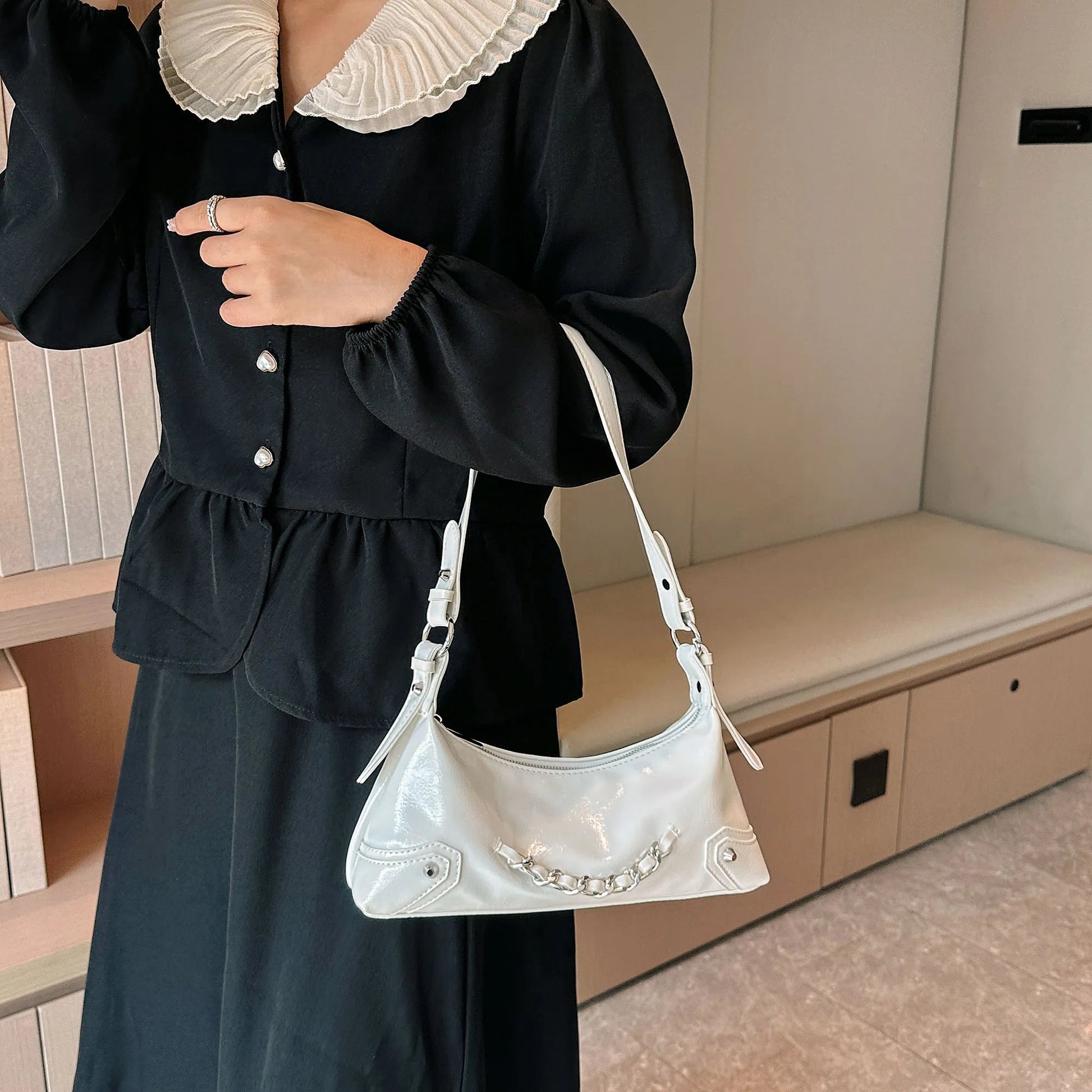 Chain Detail Leather Shoulder BagBag
