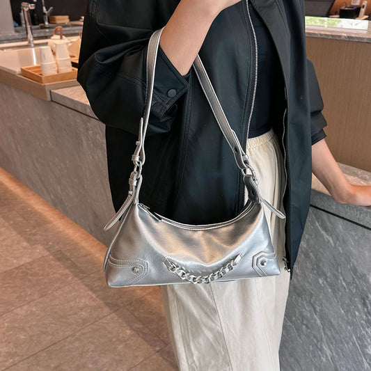 Chain Detail Leather Shoulder BagBag