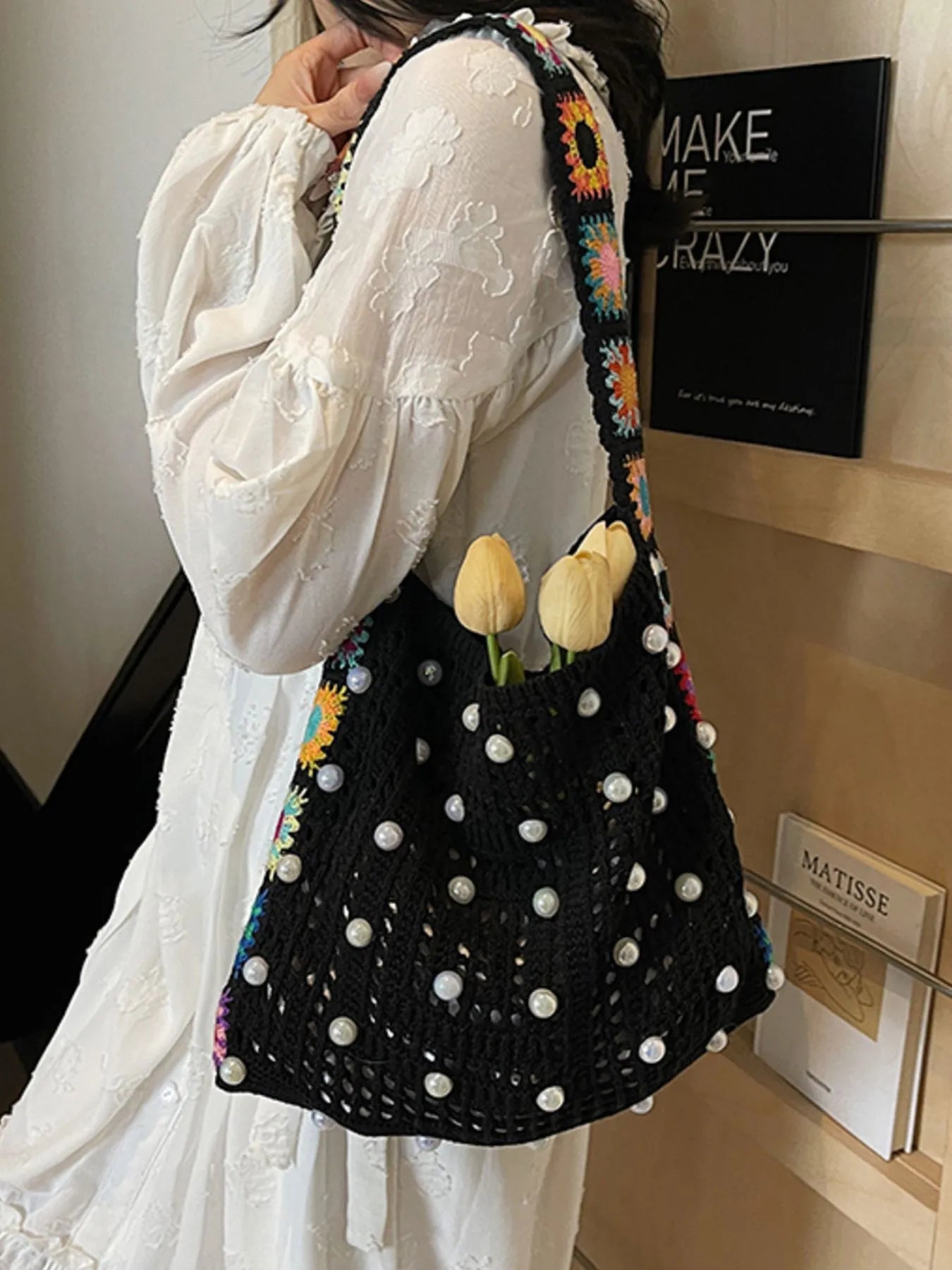 Colorful Beaded Crochet Shoulder BagBag