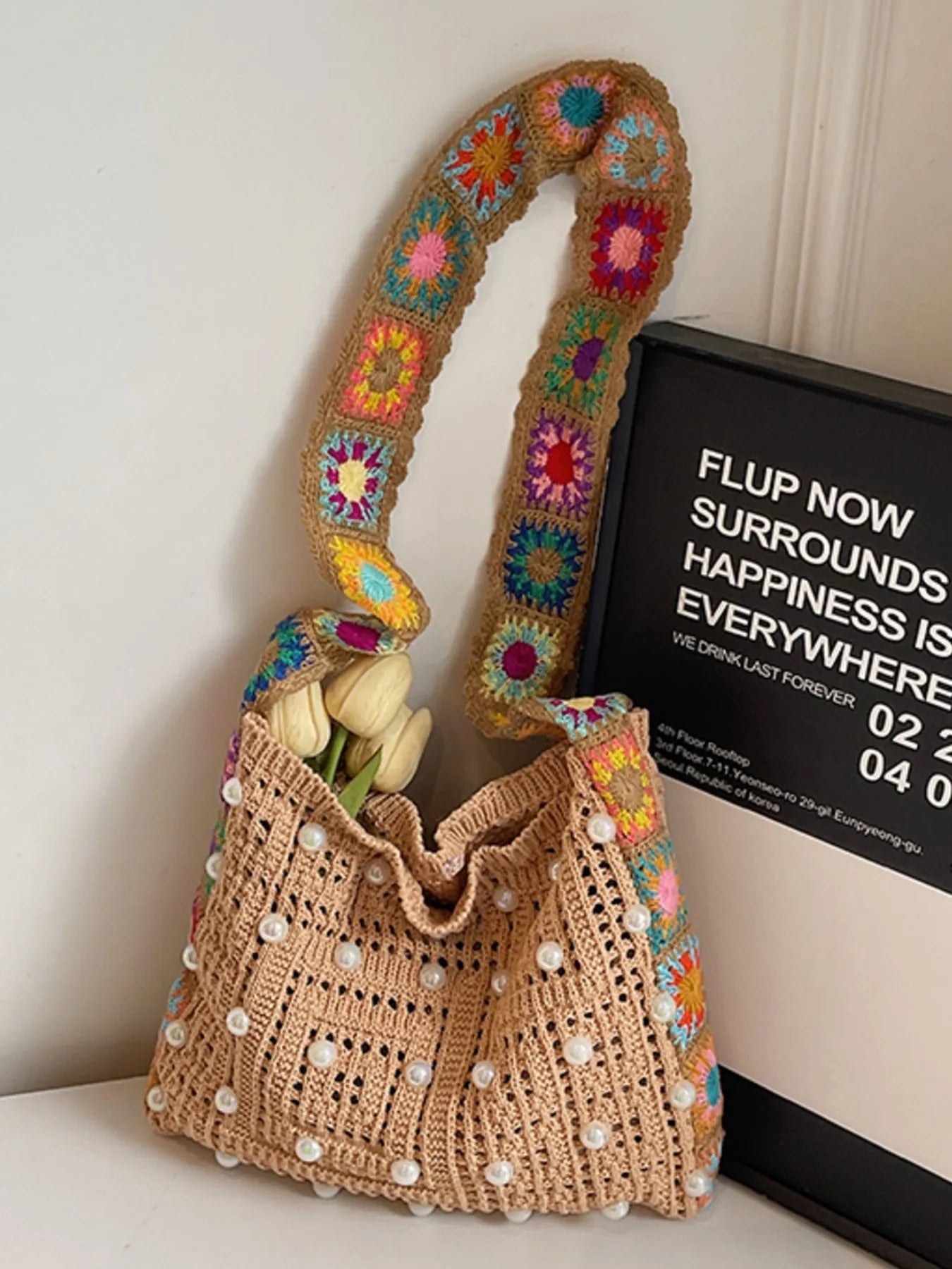 Colorful Beaded Crochet Shoulder BagBag