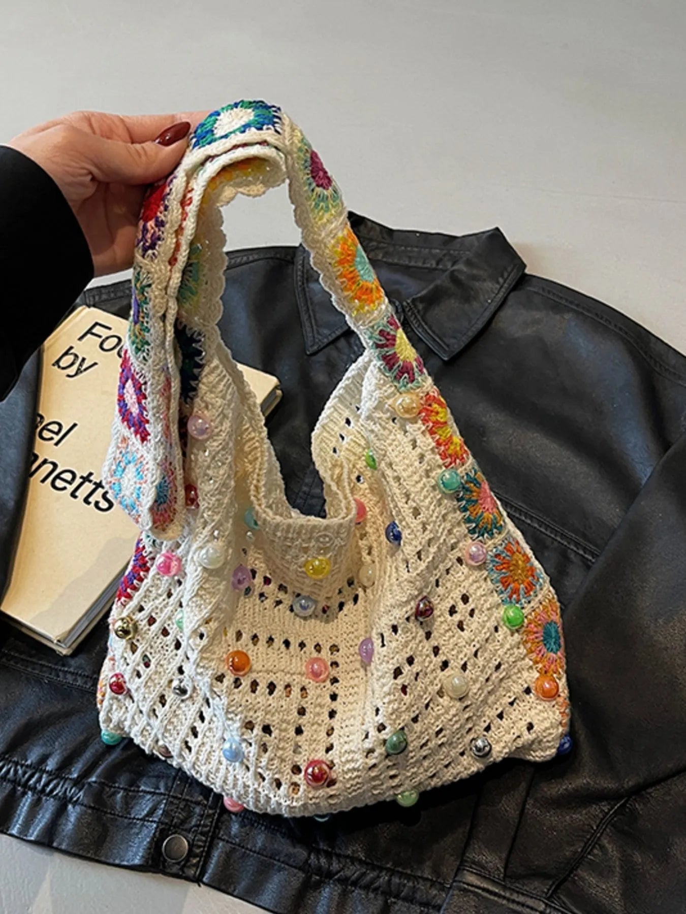 Colorful Beaded Crochet Shoulder BagBag