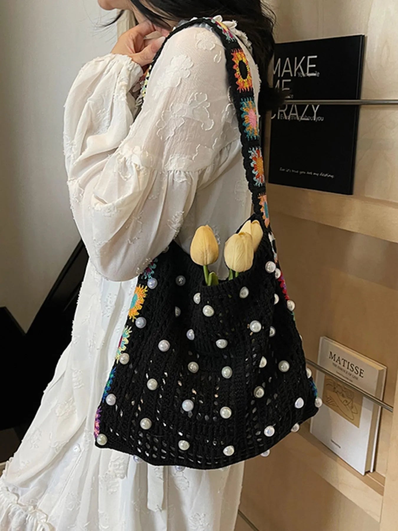 Colorful Beaded Crochet Shoulder BagBag